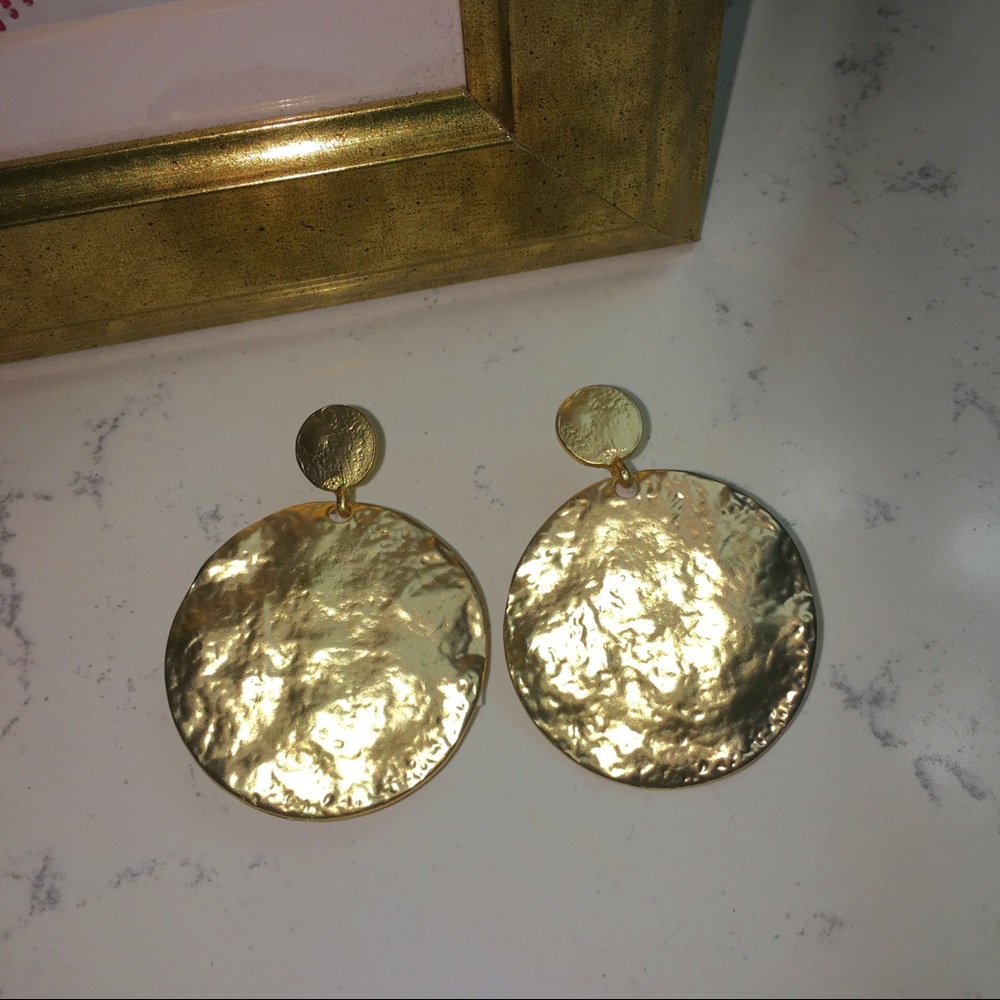 Double-Drop Disc Circle Texture Geometric Earrings